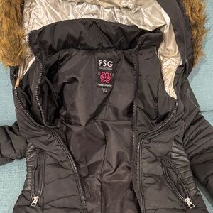 PSG Collection Kids' Black Puffer Jacket with Faux-Fur Trim